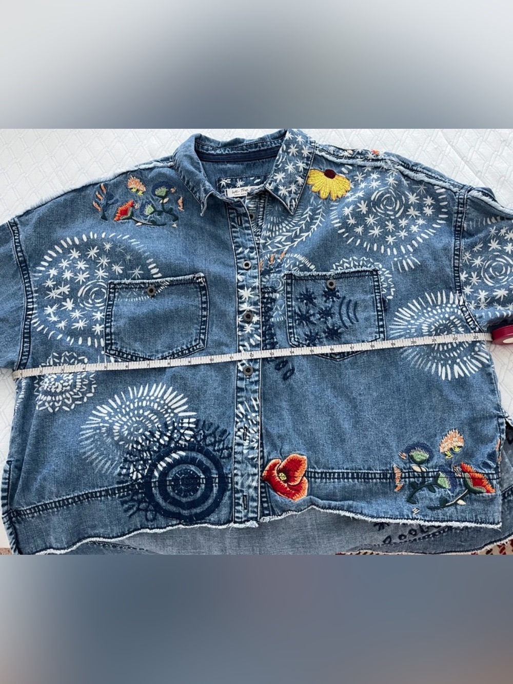 We the free people Marrakesh Embroidered Denim Top small boho jean - Picture 8 of 8